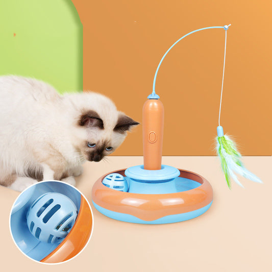2-in-1 Cat Turntable Toy with Feather – CE Certified | Self-Play Spinner for Active Cats