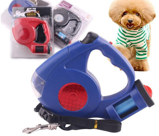 Three-in-one Retractable Dog Leash With garbage bag & Flashlight