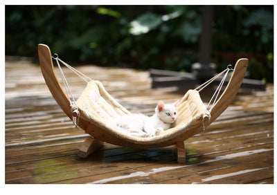 Cozy Wooden Cat Hammock Bed | Elevated Cat Lounge & Space-Saving Pet Bed