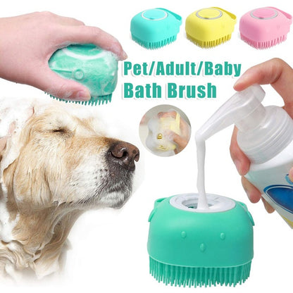 Silicone Dog Bath & Massage Glove – Pet Grooming Brush with Shampoo Dispenser for Dogs & Cats, Easy Cleaning Tool