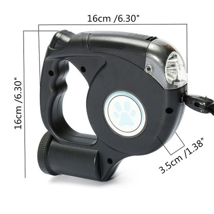 Three-in-one Retractable Dog Leash With garbage bag & Flashlight